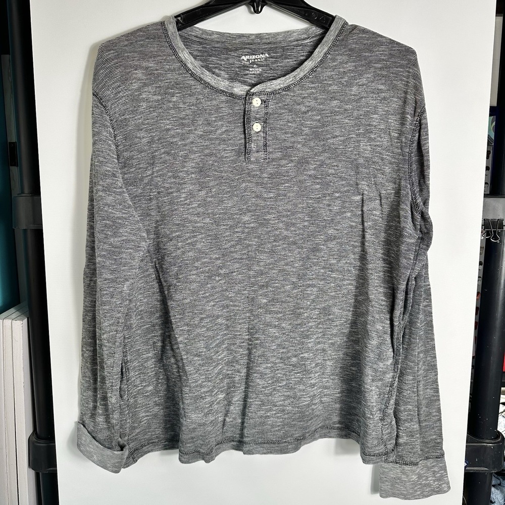 Arizona Jeans Co Mens Size XL Gray Thermal Waffle Knit Henley Long Sleeve Shirt